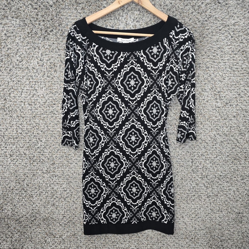 White House Black Market Dress Womens Small Scoop Neck Mini Printed Ladies